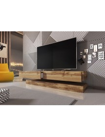 Meuble TV FLY avec LED blanc coloris chêne et noir 140x33,8 cm