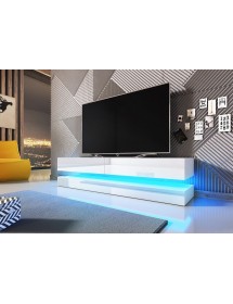 Meuble TV FLY avec LED blanc coloris chêne et noir 140x33,8 cm