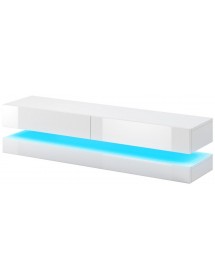 Meuble TV FLY avec LED blanc coloris chêne et noir 140x33,8 cm