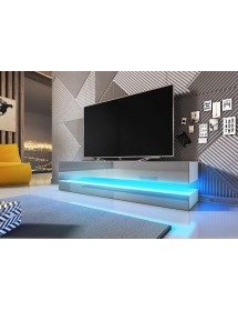 Meuble TV FLY avec LED blanc coloris chêne et noir 140x33,8 cm