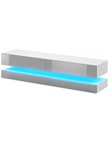 Meuble TV FLY avec LED blanc coloris chêne et noir 140x33,8 cm