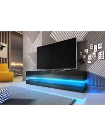 Meuble TV FLY avec LED blanc coloris chêne et noir 140x33,8 cm