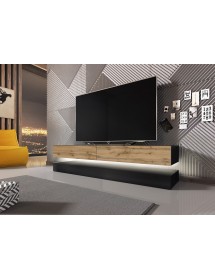 Meuble TV FLY avec LED blanc en noir et chêne 140x33,8 cm