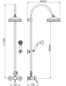 Colonne de douche LABE avec douchette laiton noir et poignée en céramique H.111cm