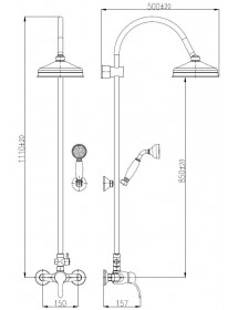 Colonne de douche LABE avec douchette laiton chromé et poignée en céramique H.111cm