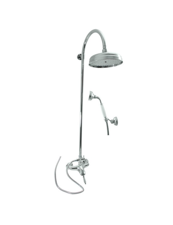Colonne de douche LABE avec douchette laiton chromé et poignée en céramique H.111cm Colonne de douche LABE avec douchette laiton chromé et poignée en céramique H.111cm