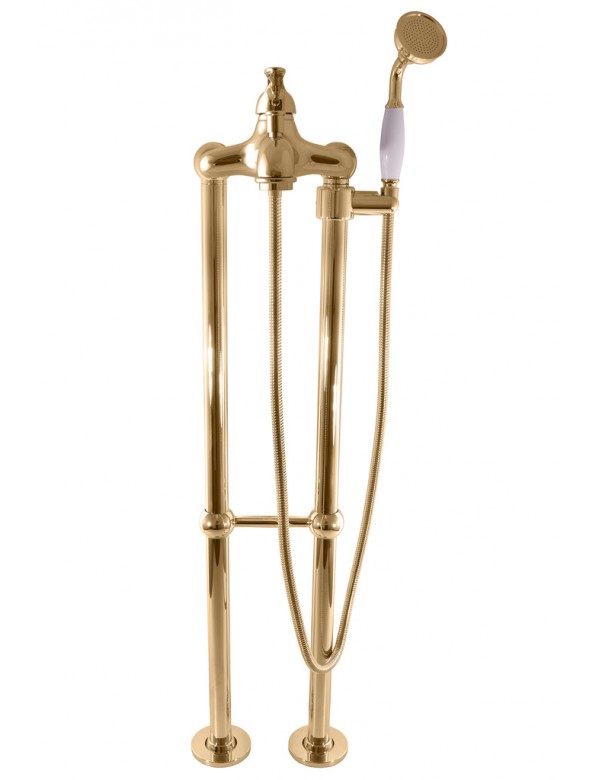 Mitigeur baignoire sur pied LABE avec douchette en laiton doré 110 cm Mitigeur baignoire sur pied LABE avec douchette en laiton doré 110 cm
