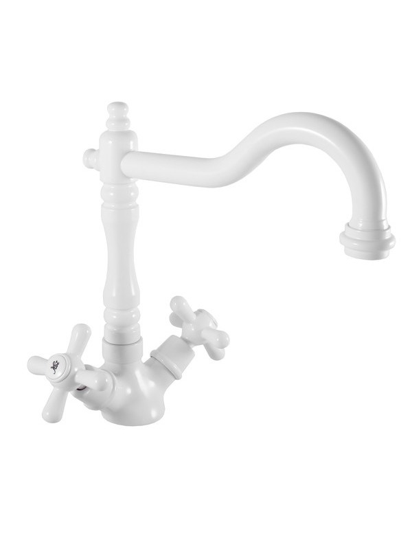 Mélangeur lavabo MORAVA RETRO pivotant laiton blanc mat