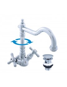 Mélangeur lavabo MORAVA RETRO pivotant en laiton noir mat  avec pop up