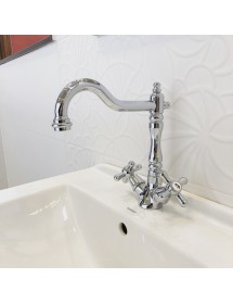 Mélangeur lavabo MORAVA RETRO pivotant en laiton noir mat  avec pop up