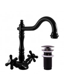 Mélangeur lavabo MORAVA RETRO pivotant en laiton noir mat  avec pop up