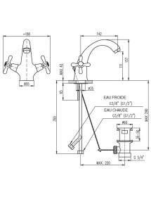 Mélangeur lavabo rétro MORAVA laiton chromé sans siphon