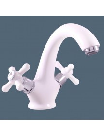 Mélangeur lavabo MORAVA laiton blanc et bronze sans pop up
