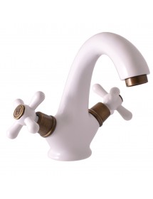 Mélangeur lavabo MORAVA laiton blanc et bronze sans pop up
