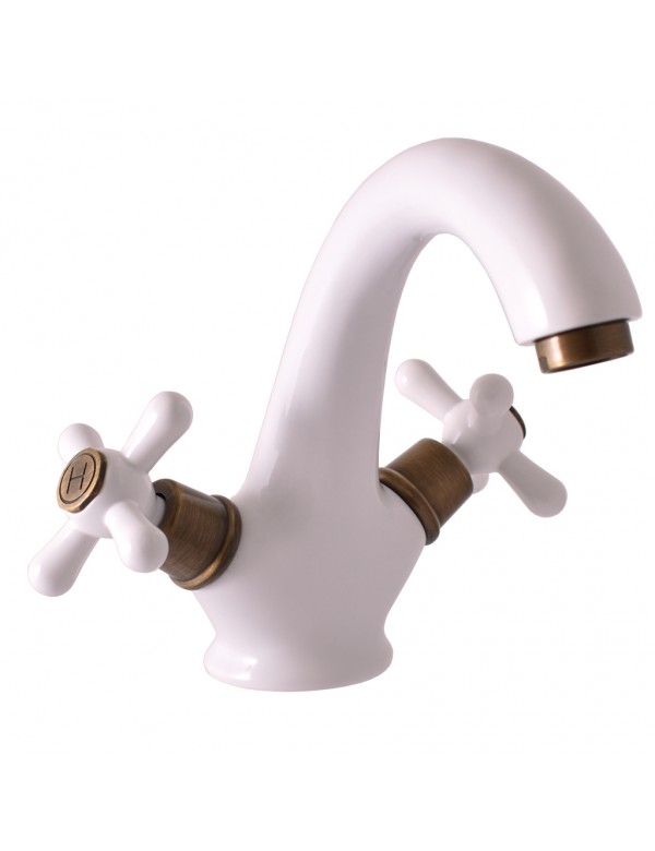 Mélangeur lavabo MORAVA laiton blanc et bronze sans pop up Mélangeur lavabo MORAVA laiton blanc et bronze sans pop up