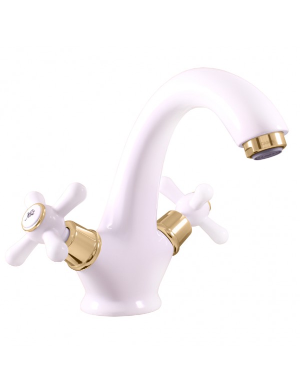 Mélangeur lavabo MORAVA laiton blanc doré sans pop up Mélangeur lavabo MORAVA laiton blanc doré sans pop up