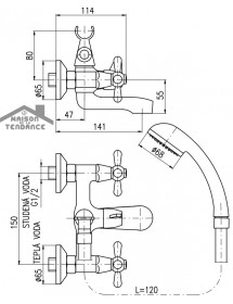 Colonne de douche MORAVA en laiton avec douchette 130 cm