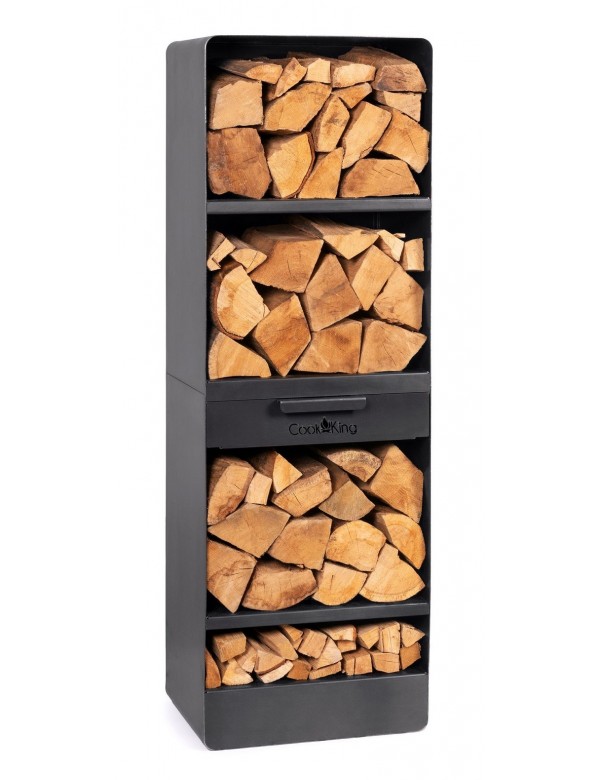 Grand porte bûches VENTO en acier noir H.120cm