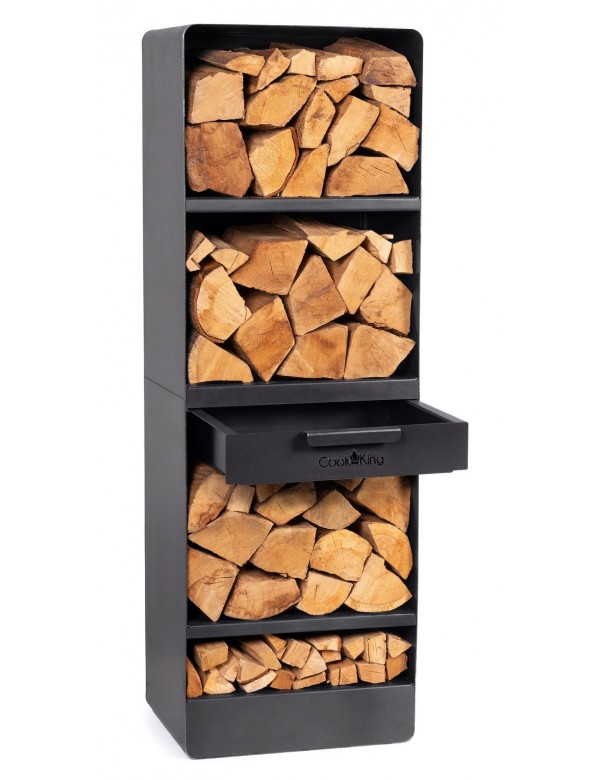 Grand porte bûches VENTO en acier noir H.120cm
