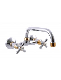 Mélangeur évier/lavabo  mural MORAVA pivotant en chrome-or