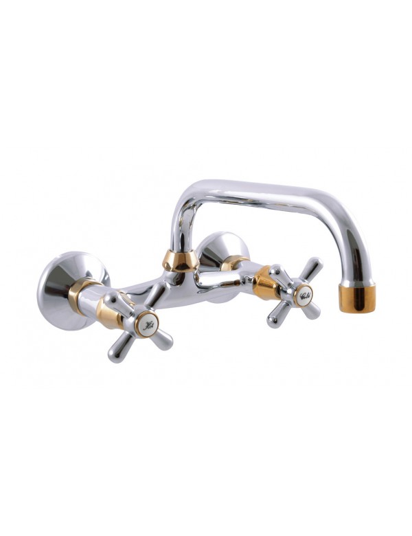 Mélangeur évier/lavabo mural MORAVA pivotant en chrome-or Mélangeur évier/lavabo mural MORAVA pivotant en chrome-or