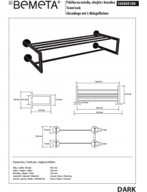 Etagère porte-serviette double en laiton noir DARK 65,5x22,5x16 cm