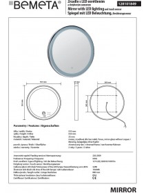 Miroir rond 55x55 cm avec lumière LED et détecteur tactile