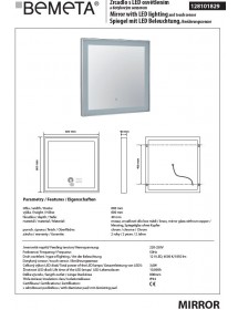 Miroir carré 60x60 cm avec lumière LED et détecteur tactile
