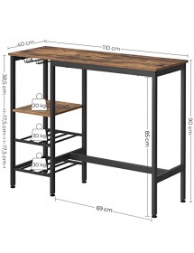 Table haute industrielle TSITOU avec étagères 110x40 H 90cm