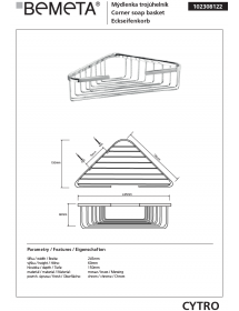 Porte-savon grille d'angle CYTRO en laiton chromé 24,5x15x6 cm Porte-savon grille d'angle CYTRO en laiton chromé 24,5x15x6 cm
