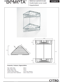 Range objet d'angle double étagère CYTRO en laiton chromé 16x15,5x32,5 cm