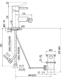 Mitigeur bidet SEINA avec bonde laiton chromé