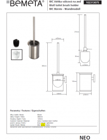 Brosse de toilette murale NEO en acier inoxydable 9,5x38,5x12 cm