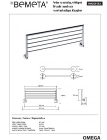 Etagère, tablette porte-serviettes inclinable OMEGA en chrome 65,5x5,5x27cm