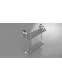 Etagère double de douche en verre RETRO chromé doré 40x42x12cm