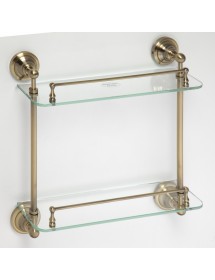 Double étagère en verre double RETRO en laiton 40x42x12 cm