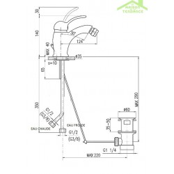 Mitigeur bidet LABE avec siphon en laiton chromé