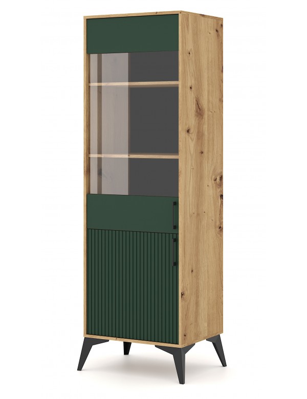 Buffet vaisselier à porte réversible LUGO coloris chêne vert 59,9x42x197,60 cm