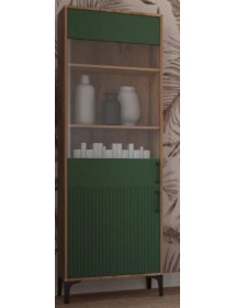 Buffet vaisselier à porte réversible LUGO coloris chêne vert 59,9x42x197,60 cm