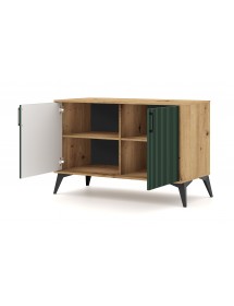 Buffet 2 portes et 2 tiroirs LUGO coloris chêne vert 112x42x78,40cm