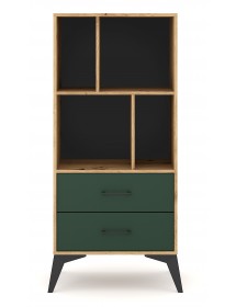 Bibliothèque à 4 étagères et 2 tiroirs LUGO chêne vert 59,9x42x138,40 cm
