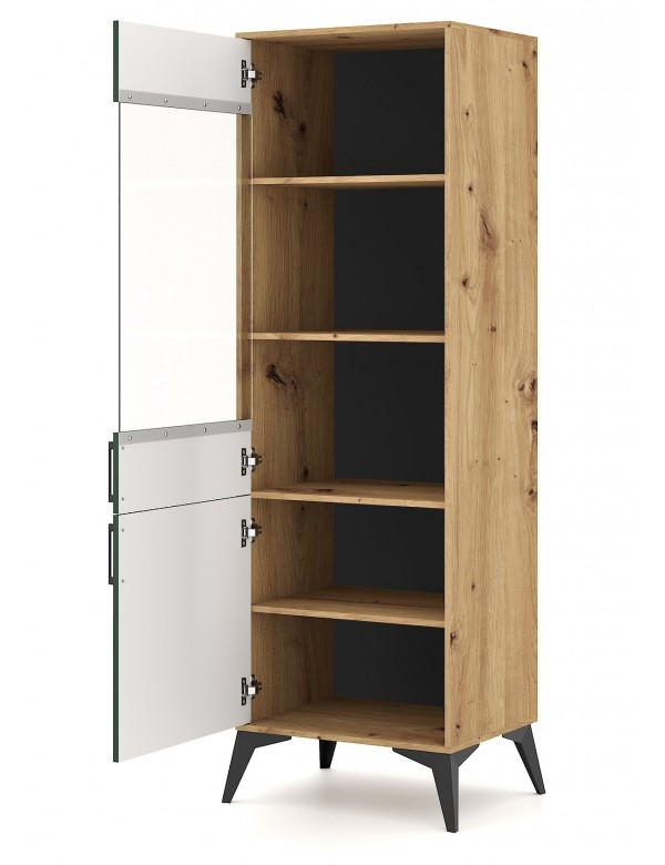 Buffet vaisselier à porte réversible LUGO coloris chêne vert 59,9x42x197,60 cm