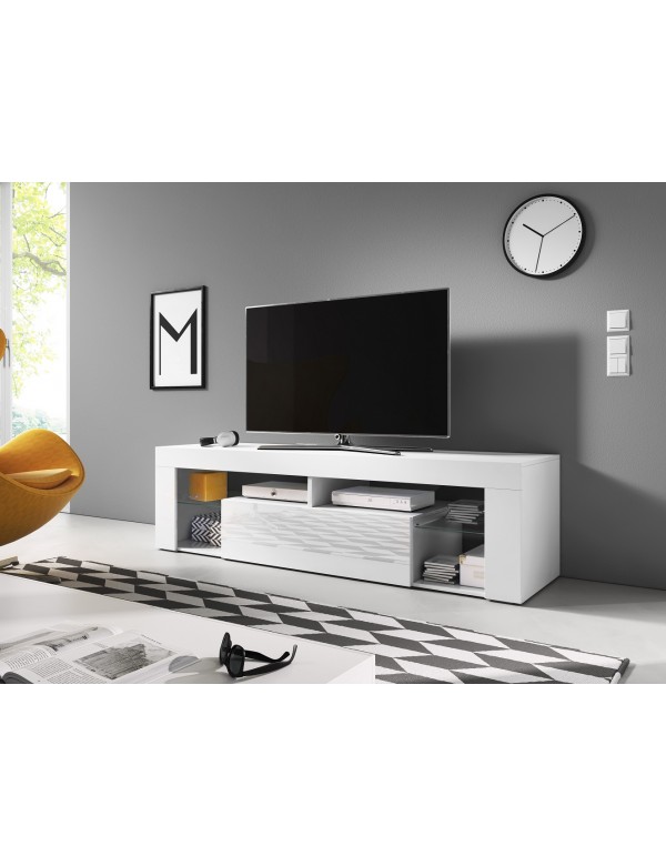 Meuble TV à poser ou à suspendre EVEREST blanc brillant 140x35x50 cm