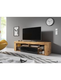 Meuble TV EVEREST coloris chêne et noir 140x35x50 cm