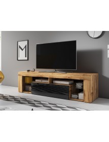 Meuble TV à poser ou à suspendre EVEREST en chêne et noir 140x35x50 cm