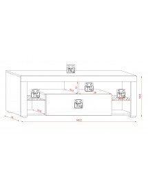 Meuble TV EVEREST coloris chêne et noir 140x35x50 cm