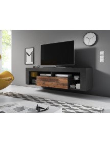 Meuble TV à poser ou à suspendre EVEREST gris et chêne 140x35x50 cm