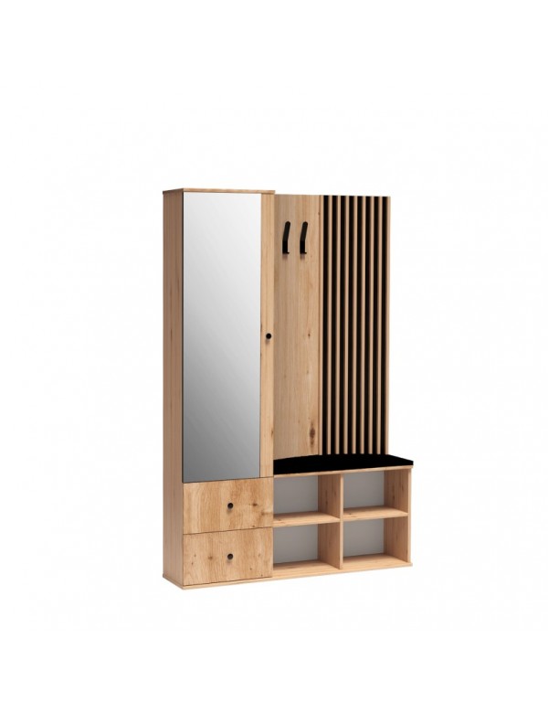 Meuble d’entrée MODERNO coloris chêne artisan 128,5x30 H.195,5 cm