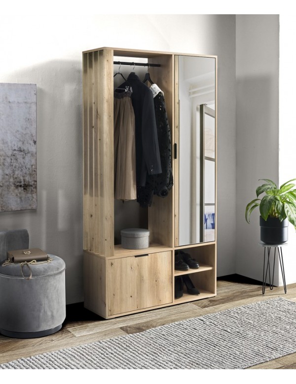 Meuble d’entrée EMILIO coloris chêne artisan 100x33 H.189,4 cm