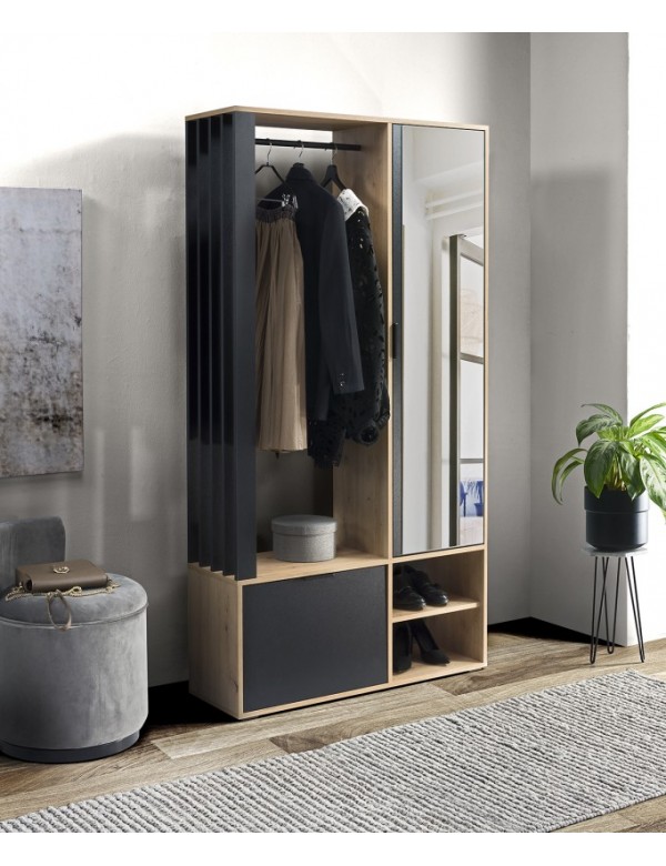 Meuble d’entrée EMILIO coloris chêne artisan/noir 100x33 H.189,4 cm